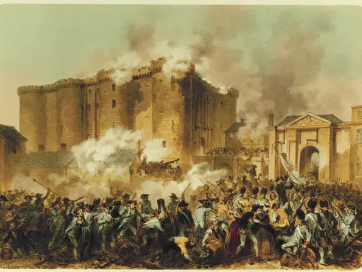 Sturm auf die Bastille, ein Schlüsselereignis, das den Beginn der Französischen Revolution markiert.