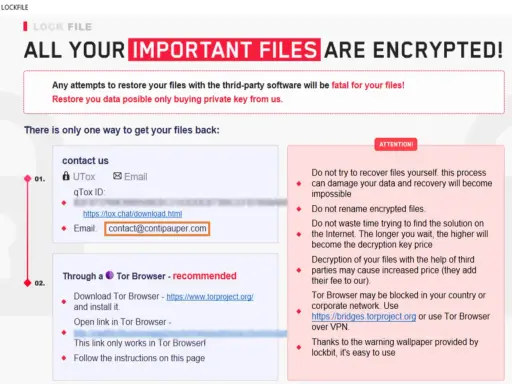 Lockbit Ransomware: Ihre Dateien sind verschlüsselt. Kontaktieren Sie uns per E-Mail oder Tor Browser, um sie wiederherzustellen.