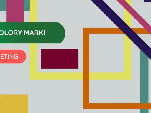 Kolory marki w marketingu, abstrakcyjne kształty i linie w żywych barwach.