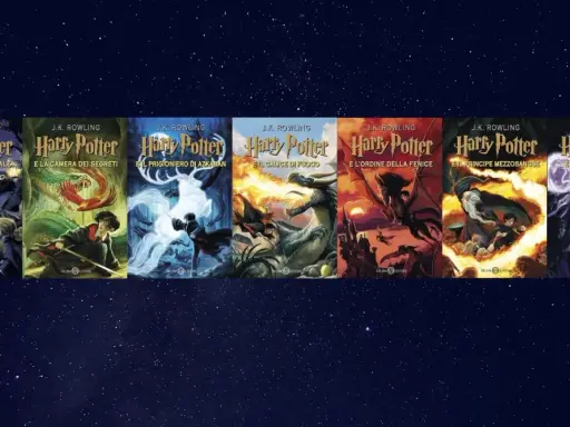 I sette libri di Harry Potter in ordine: dalla Pietra Filosofale ai Doni della Morte, con le iconiche copertine Salani.