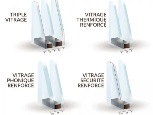 Comparaison de vitrages : triple, thermique, phonique et sécurité. L'épaisseur double vitrage varie selon le type.