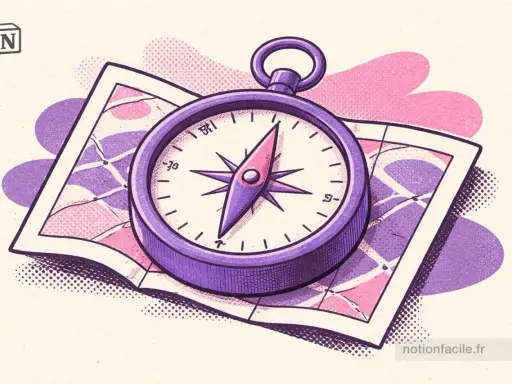 Une boussole sur une carte, symbolisant la navigation et l'organisation. Idéal pour un **application calendrier partagé** qui guide vos projets.