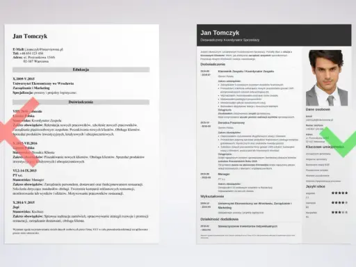 Jan Tomczyk, doświadczony koordynator sprzedaży, prezentuje swoje CV. Pokazuje, jak napisać CV, podkreślając kluczowe umiejętności i doświadczenie.