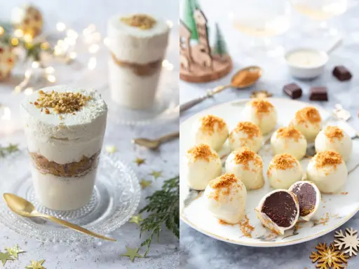 Délicieux dessert nouvel an facile : verrine crémeuse et truffes blanches au chocolat, parfaits pour les fêtes.