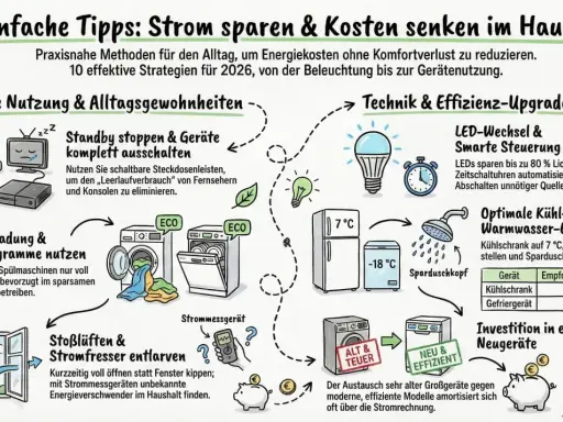 Tipps zum Stromsparen: Standby stoppen, Eco-Programme nutzen, LEDs einsetzen, Geräte optimieren. So senken Sie Ihren Stromverbrauch durchschnitt.