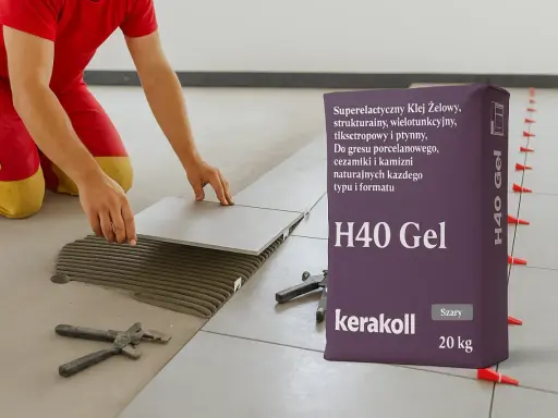 Układanie płytek na zewnątrz? Sprawdź, jaki klej do płytek na zewnątrz wybrać. Na zdjęciu worek z klejem H40 Gel Kerakoll.