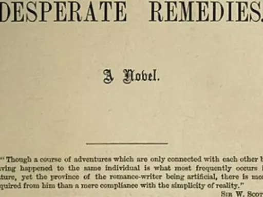 Titolo "Desperate Remedies" di Thomas Hardy, un romanzo che esplora le complessità della natura umana.