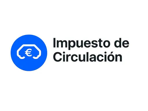 Logo con un círculo azul que contiene un coche estilizado con un símbolo de euro. A la derecha, el texto "Impuesto de Circulación".