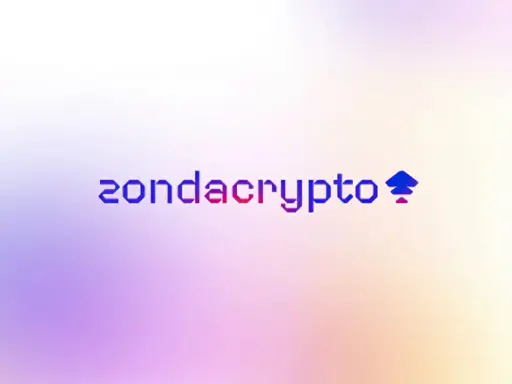 Zondacrypto opinie: logo z napisem "zondacrypto" i symbolem strzałki w górę na tle gradientu.