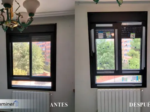 Comparativa de una ventana sin obra: antes y después. La nueva ventana mejora la estética y funcionalidad.