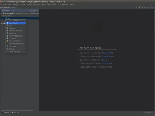Menu kontekstowe w IntelliJ IDEA, opcja "Singleton" dla tworzenia klasy wzorca singleton java.
