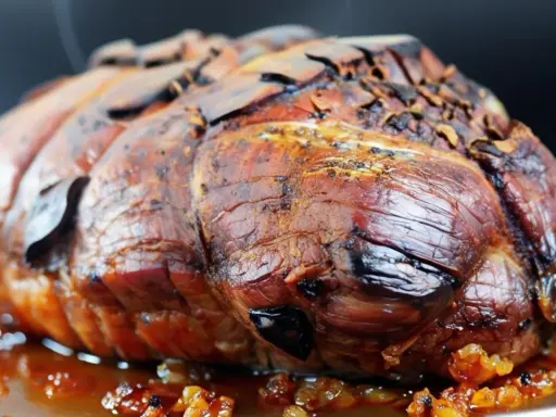 Un rôti de kintoa porc, doré et juteux, baignant dans sa sauce savoureuse. Un délice pour les papilles !