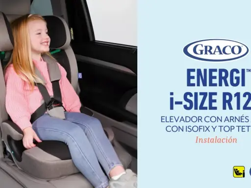 Niña sonriente en silla de coche Graco Energi i-Size R129. Instrucciones de instalación de la silla Jané Gravity.