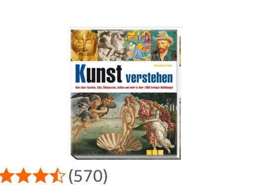 Buchcover "Kunst verstehen" mit verschiedenen Kunstwerken als Hintergrund. Enthält Botticellis Geburt der Venus.