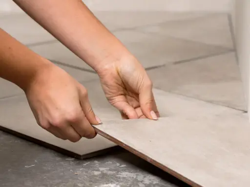 Manos colocando una baldosa de porcelánico para cortar a medida.