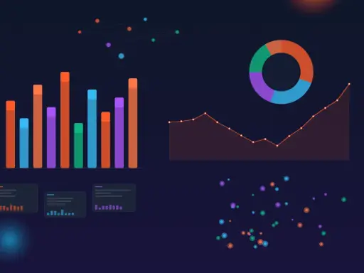 Tableaux, graphiques et points colorés illustrant des données. Un futur ecole data analyst y trouverait son compte.