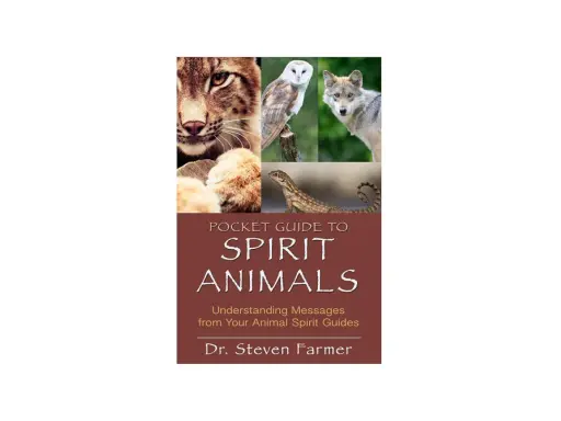 Okładka książki "Pocket Guide to Spirit Animals" z wizerunkami zwierząt mocy: rysia, sowy, wilka i jaszczurki.