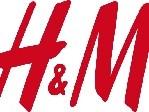 Logo H&M rosso su sfondo nero. Il significato di H&M è "Hennes & Mauritz", un brand di moda globale.