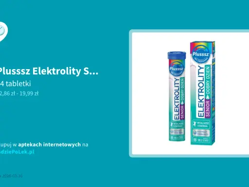 Plusssz Elektrolity Senior – jakie elektrolity dla seniora? Opakowanie i tubka z tabletkami musującymi.
