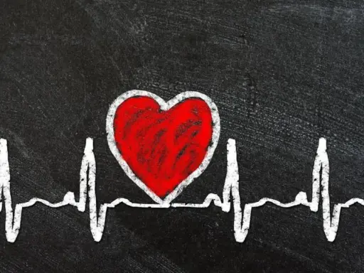 Czerwone serce na tle EKG symbolizuje zagrożenia dla zdrowia serca, w tym skutki otyłości u mężczyzn.