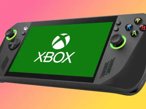 Nowy, czarny xbox handheld z zielonym ekranem i logo Xbox.