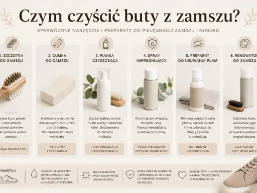 Narzędzia i preparaty do pielęgnacji zamszu i nubuku: szczotka, gumka, pianka, spray, preparat do plam i renowator. Dowiedz się, jak wyczyścić buty z nubuku.
