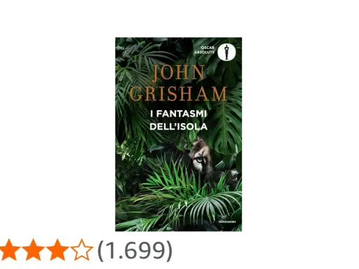 Copertina del libro "I fantasmi dell'isola" di John Grisham, con un felino che osserva tra la vegetazione lussureggiante.