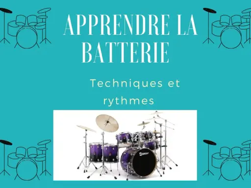 Apprendre à jouer du tambour avec cette batterie violette. Techniques et rythmes pour débutants.