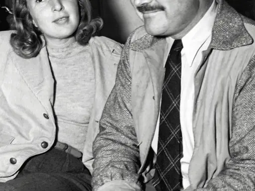 Ernest Hemingway i jego żona Mary Welsh siedzą blisko siebie, ona uśmiecha się lekko.