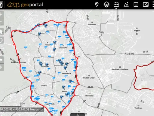 Mapa de Madrid con zonas de bajas emisiones marcadas en rojo. Se puede entrar a Madrid sin pegatina si no se accede a estas zonas.