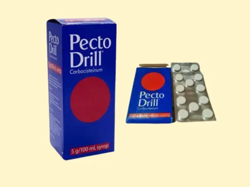 Pecto Drill tabletki do ssania i syrop. Opakowania leku na kaszel.