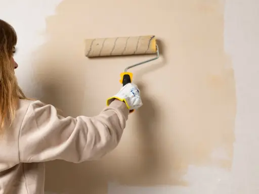 Persona aplicando pintura con rodillo, un truco para pintar sin cinta de carrocero y lograr bordes perfectos.