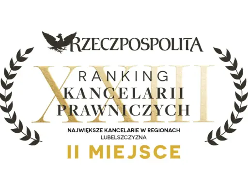Grafika z napisem "Ranking Kancelarii Prawniczych", orłem i wieńcem laurowym, informująca o II miejscu.