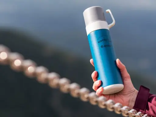 Idealny termos w góry – niebieski Hi-Tec z napisem "Mountains are calling". Idealny towarzysz każdej wyprawy.