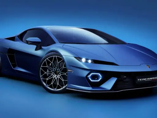 Niebieskie Lamborghini Temerario na tle. Zastanawiasz się, ile kosztuje Lamborghini? Ten model to marzenie!