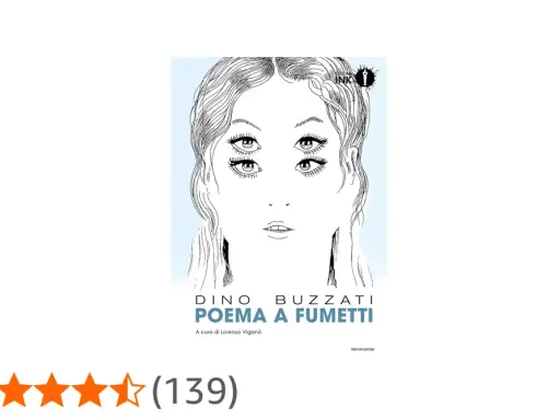 Copertina di "Poema a fumetti" di Dino Buzzati, con un volto femminile stilizzato e occhi multipli.