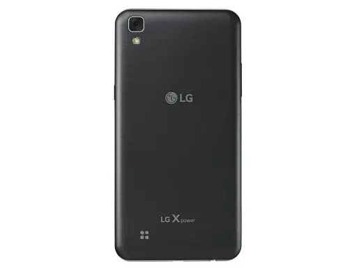 Tył czarnego telefonu LG X power 3 z aparatem i logo LG.