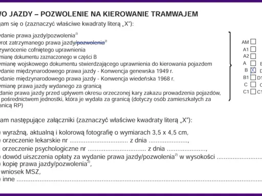 Formularz wniosku o zwrot zatrzymanego prawa jazdy na rok.