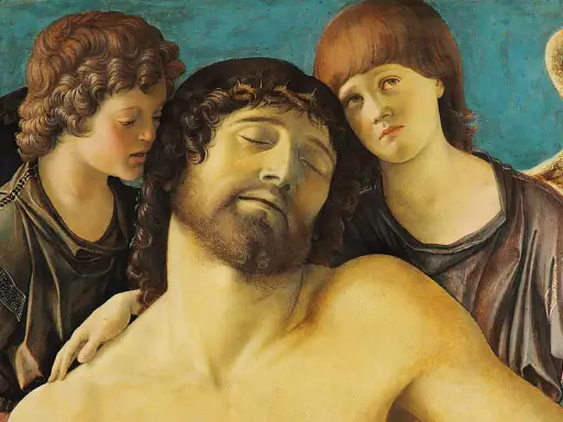 Le Christ mort, soutenu par deux anges, une œuvre émouvante d'un peintre vénitien.