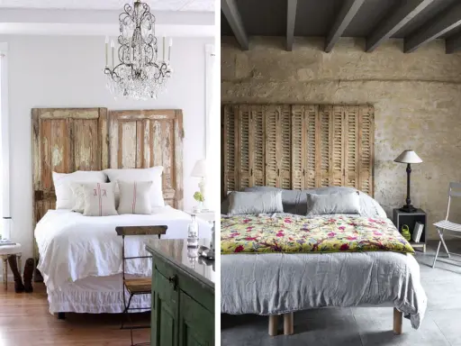Idées déco : que faire avec des vieux volets en bois ? Têtes de lit rustiques et originales pour des chambres pleines de charme.