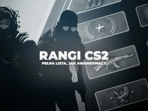 Rangi CS2: pełna lista i porady, jak awansować. Dwóch graczy w tle, na pierwszym planie ikony rang.