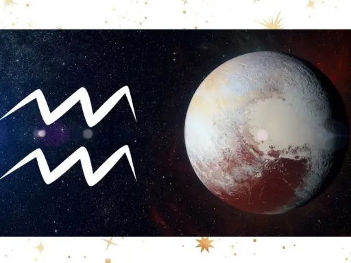 Pluton w wodniku, symbol zodiaku Wodnik i planeta Pluton na tle kosmosu.