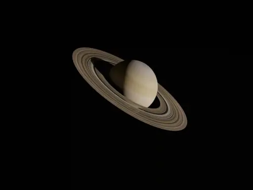 Saturn w Lwie, majestatyczna planeta z pierścieniami, unosząca się w kosmicznej ciemności.
