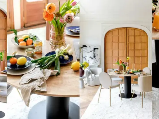 Un tavolo rotondo con sedie eleganti, un esempio perfetto di come abbinare sedie al tavolo per un look armonioso.