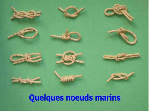 Divers nœuds marins faciles illustrés sur fond vert. Apprenez à faire un nœud marin facile pour vos besoins.
