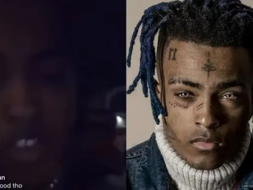 Dwie połowy twarzy rapera. Po lewej niewyraźny obraz, po prawej zbliżenie na twarz rapera z tatuażami. Kto zabił XXXTentaciona?