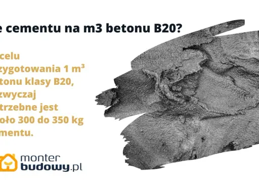 Fragment betonu z tekstem o proporcjach cementu do betonu B20.