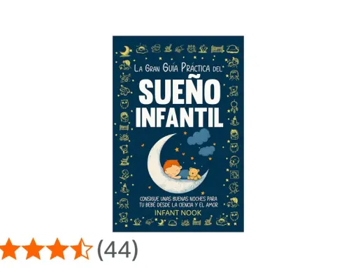 La Gran Guía Práctica del Sueño Infantil, con un bebé durmiendo en la luna. Ideal para el sueño en niños de 0 a 3 años.