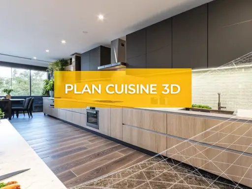 Cuisine moderne avec îlot central, présentée en 3D. Idéal pour votre projet de logiciel conception cuisine gratuit.