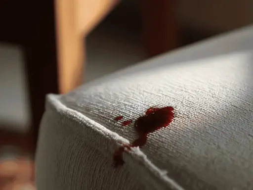 Mancha de sangre fresca en un sofá blanco. Aprende como quitar una mancha de sangre del sofa para restaurar su limpieza.